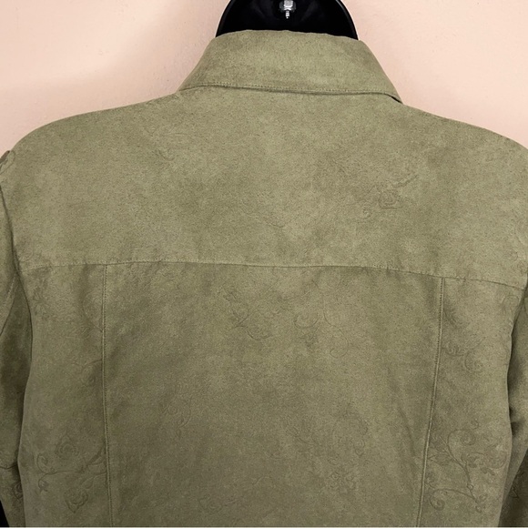 Petite Medium Croft And Barrow Green Blazer Jacket Floral Print Zip Closure - Picture 14 of 16